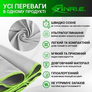 Полотенце Спортивное ANRI.E. 150х75 см Микрофибра - Светло-серый