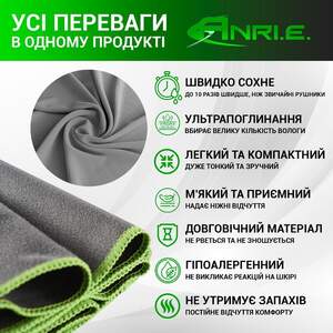 Полотенце Спортивное ANRI.E. 150х75 см Микрофибра - Темно-серый